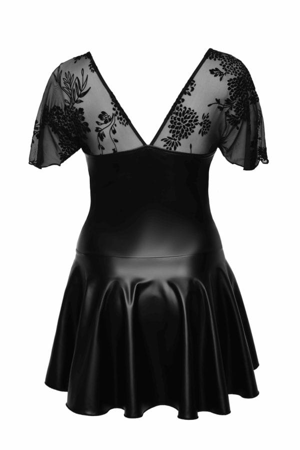 Sheer Mesh & Powerwetlook Mini Dress with Frilly Sleeves - Image 4