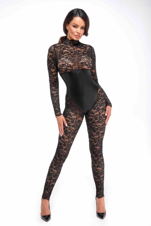 Enigma Lace Catsuit with Underbust Bodice – Seductive Lace & Wetlook Fusion - Image 4