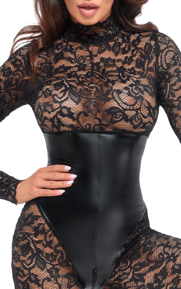 Enigma Lace Catsuit with Underbust Bodice – Seductive Lace & Wetlook Fusion - Image 3