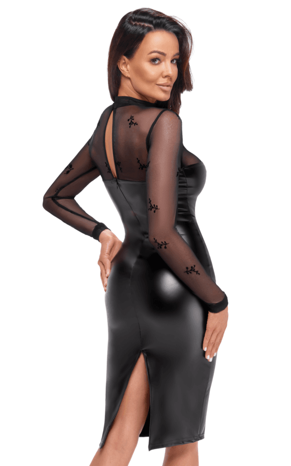 Sublime Wetlook & Flocked Mesh Midi Dress – Elegance Meets Allure - Image 3
